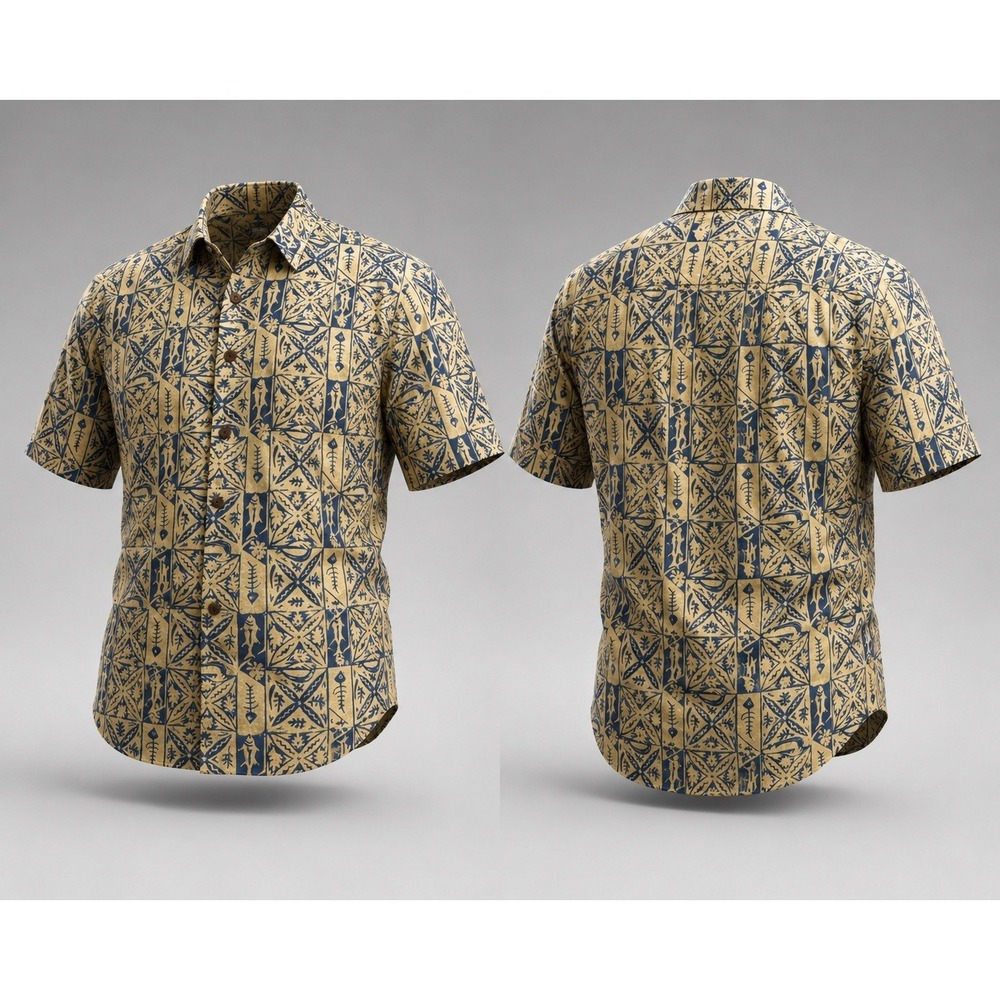 Straight Down XL Mens Shirt Hawaiian Camp FLORAL FISH YELLOW NAVY ALOHA